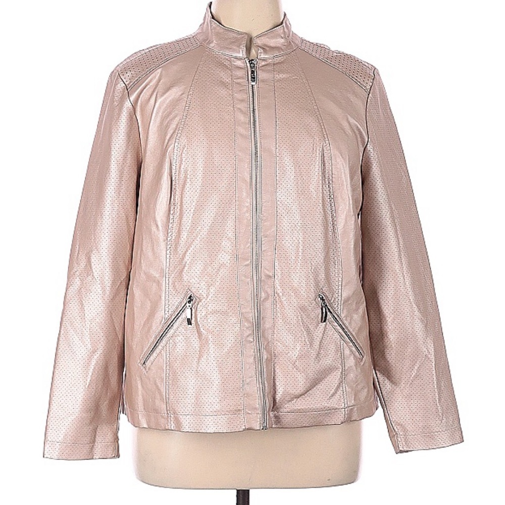CJ Banks Tan Rose Gold Metallic Vegan Leather Jacket 1X